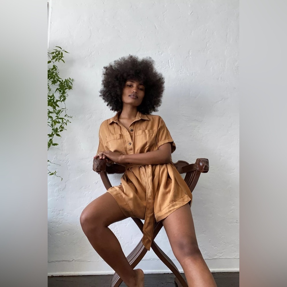 UO Reagan Oversized Utility Romper in Warm Tan